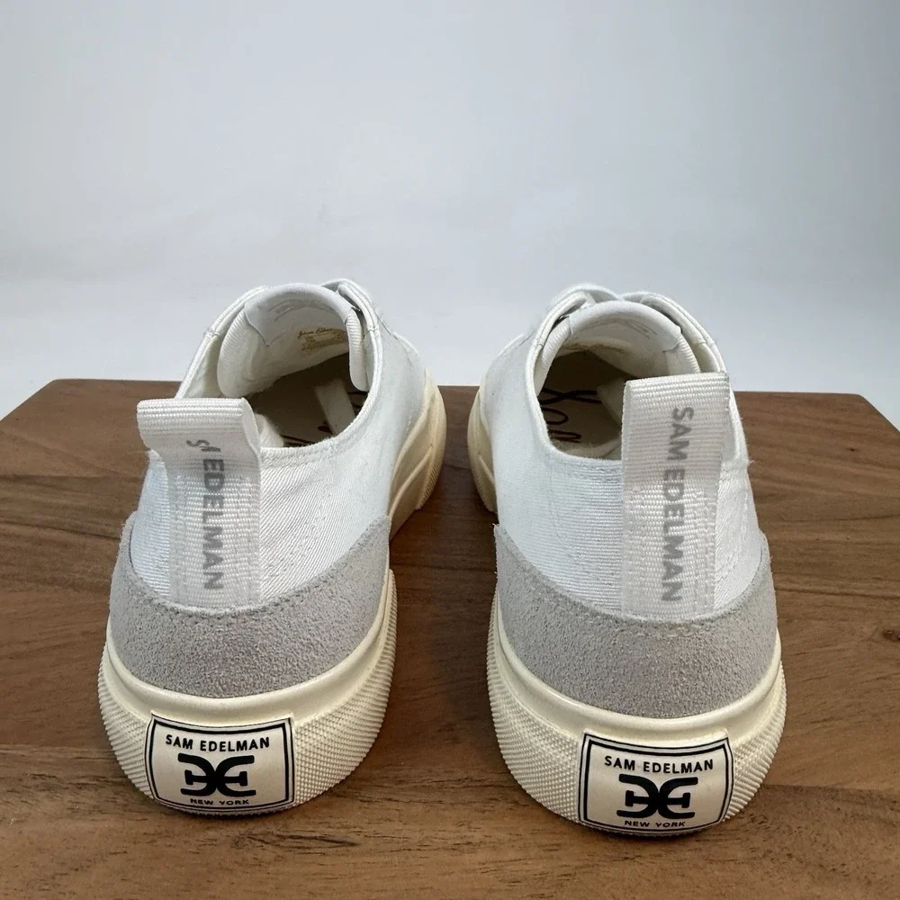 New‎ Womens Sam Edelman Sonia Canvas White Lace-Up Platform Sneakers Size 7 M